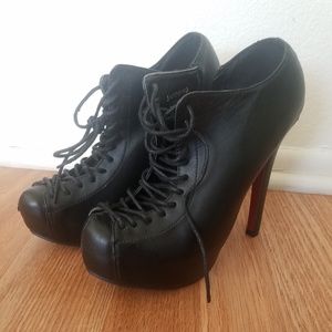 Black Leather Booties Heels
